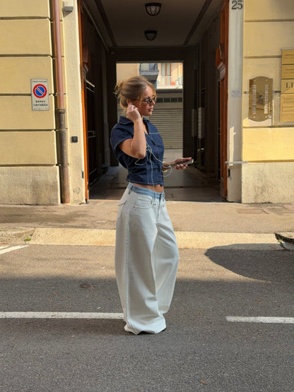 Striped low-waisted loose jeans