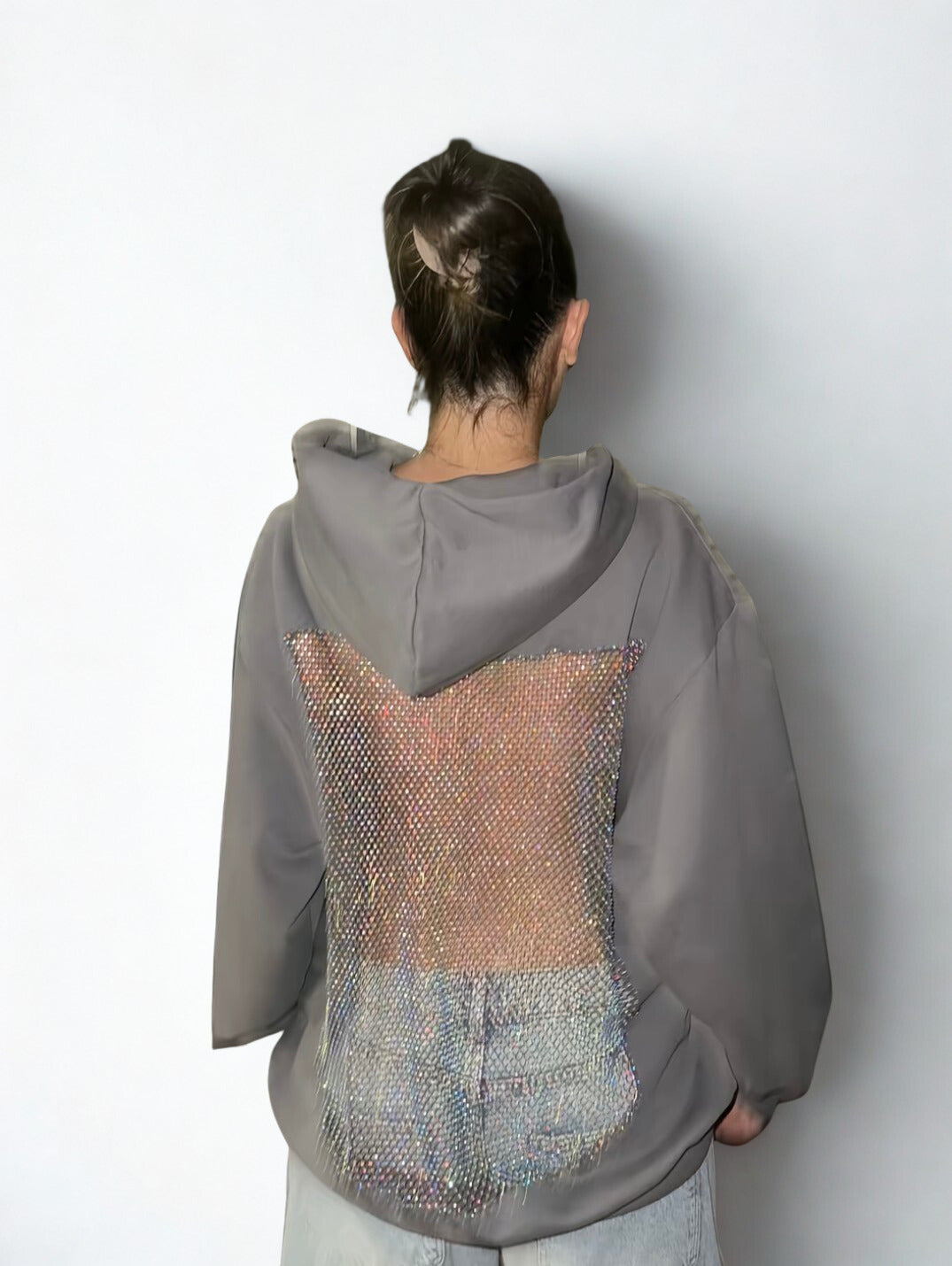Backless Rhinestone Hoodie