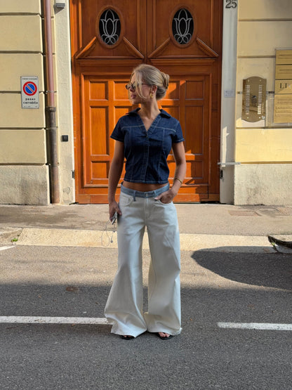 Striped low-waisted loose jeans